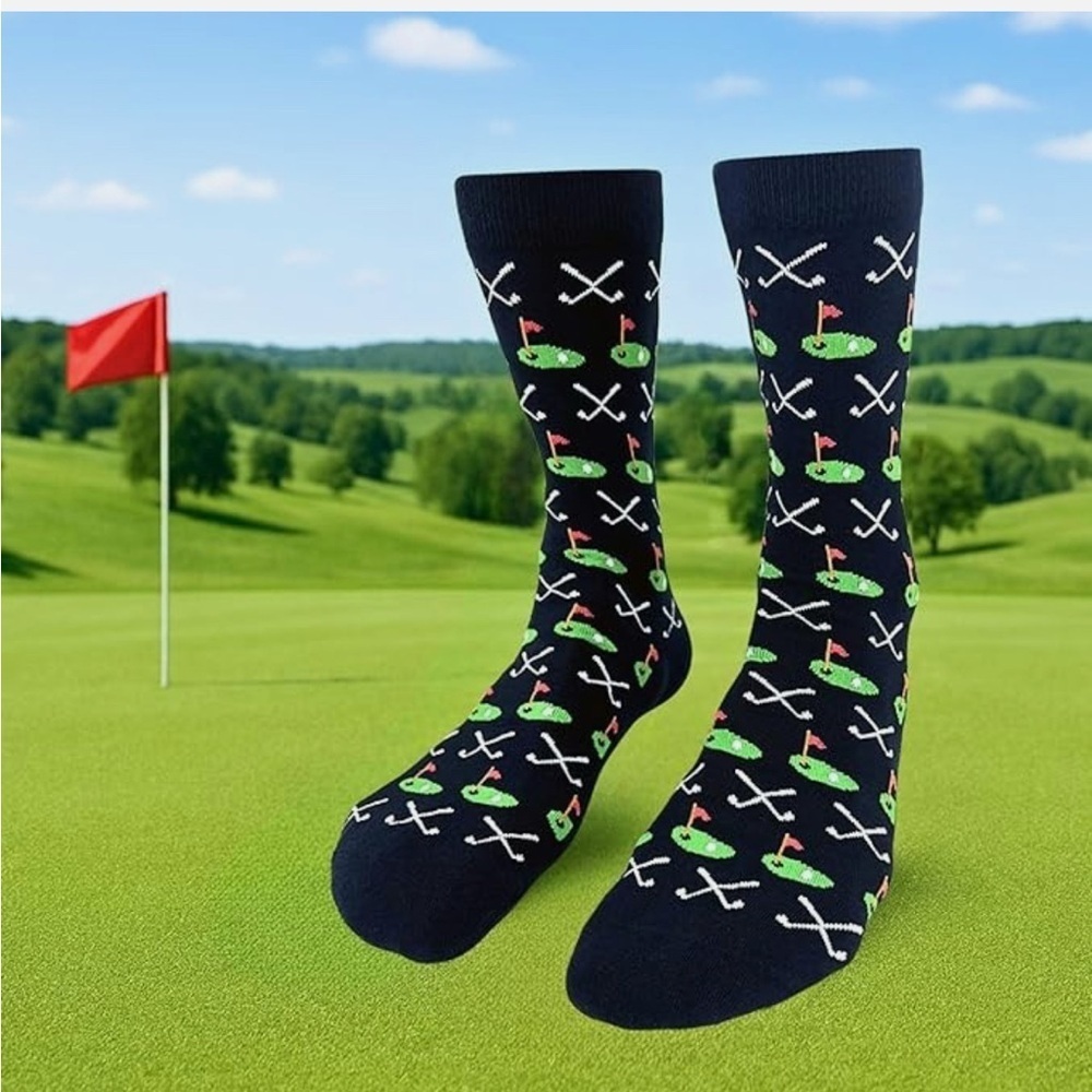 Men's Golf Novelty Crew Socks - Navy with Green Accents I’d rather be golfing